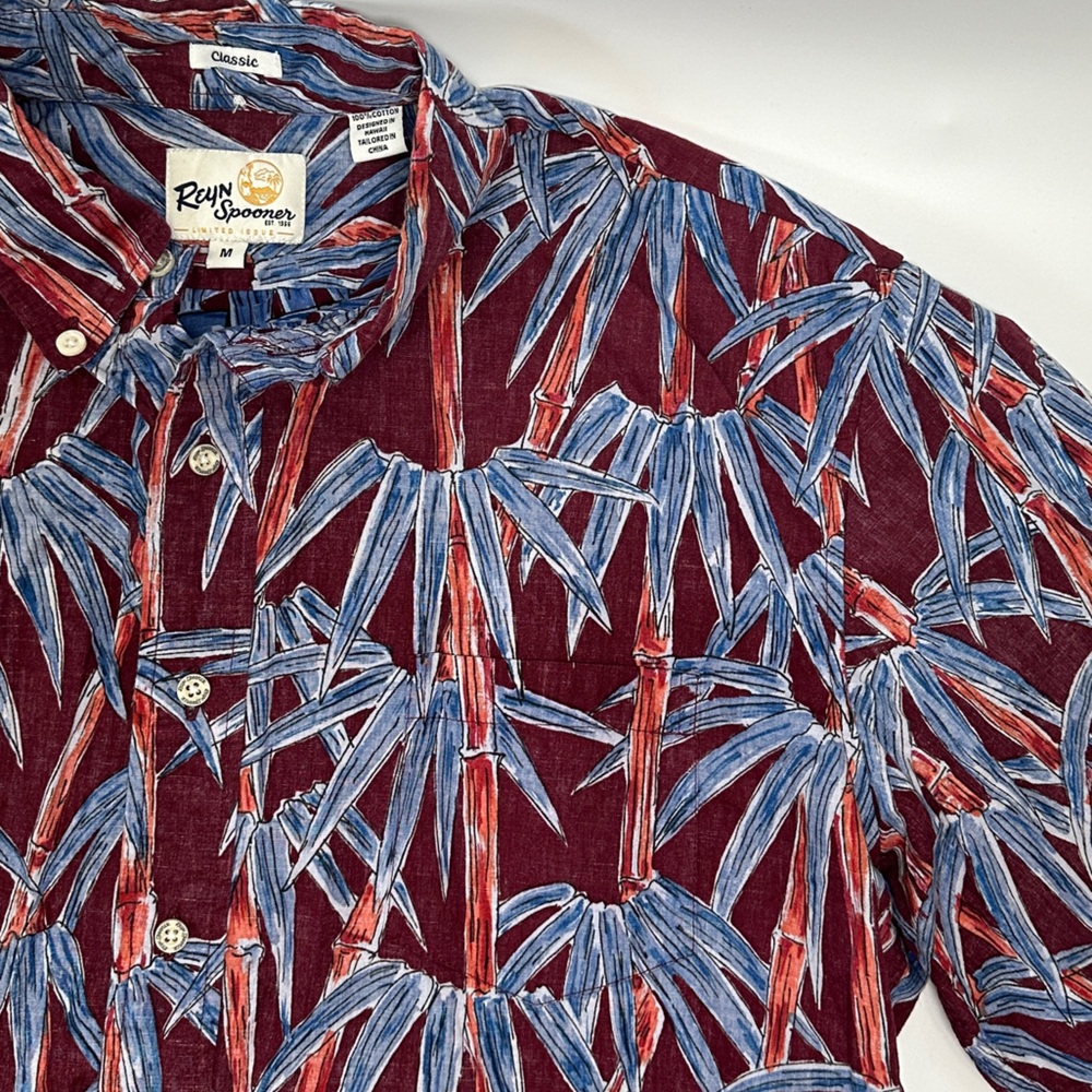 Reyn Spooner Limited Issue Reverse‎ Print Button Down Hawaiian Shirt Bamboo M